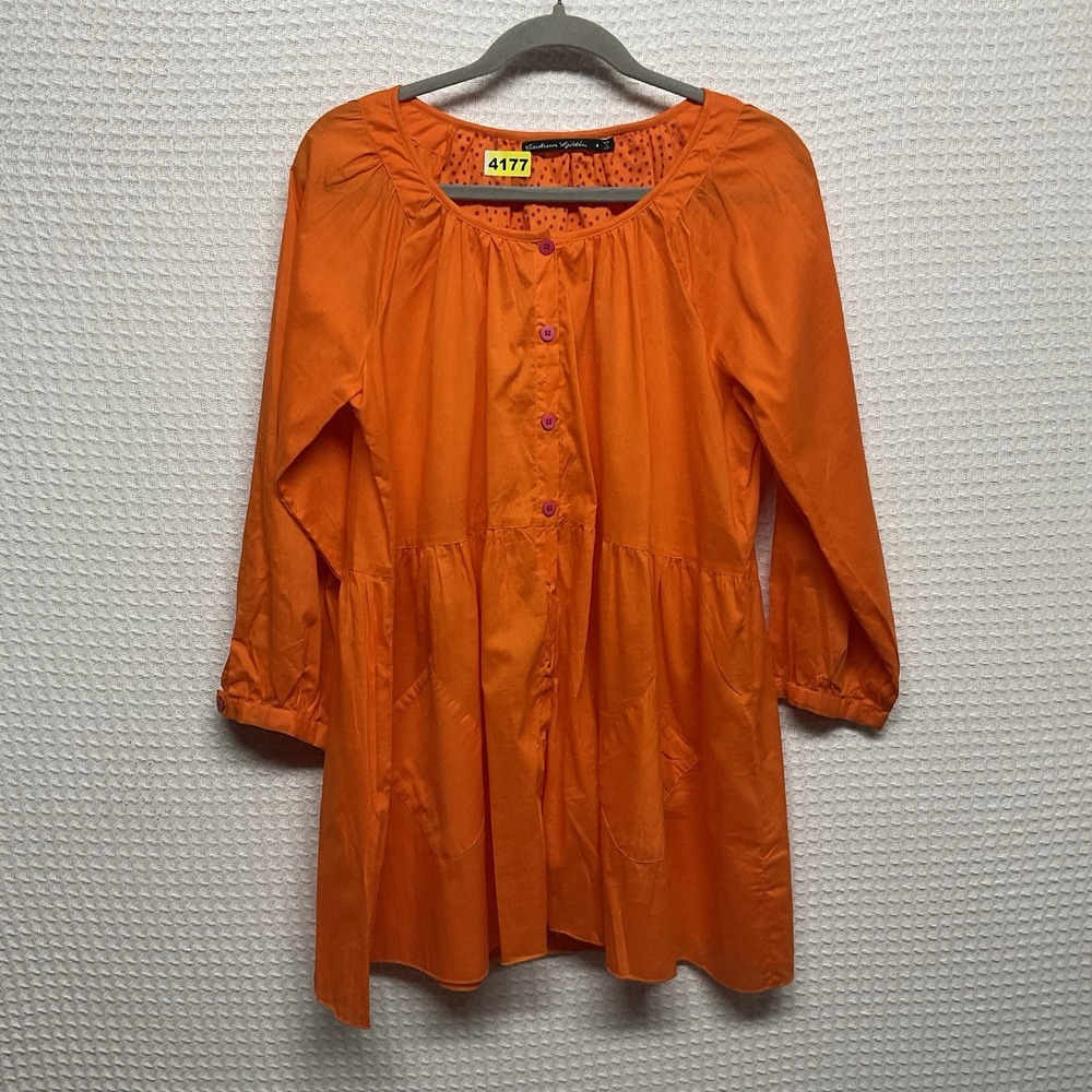 NEW Gudrun Sjoden Medium Orange‎ Cotton Tunic Top Dress Lagenlook Boho Pockets